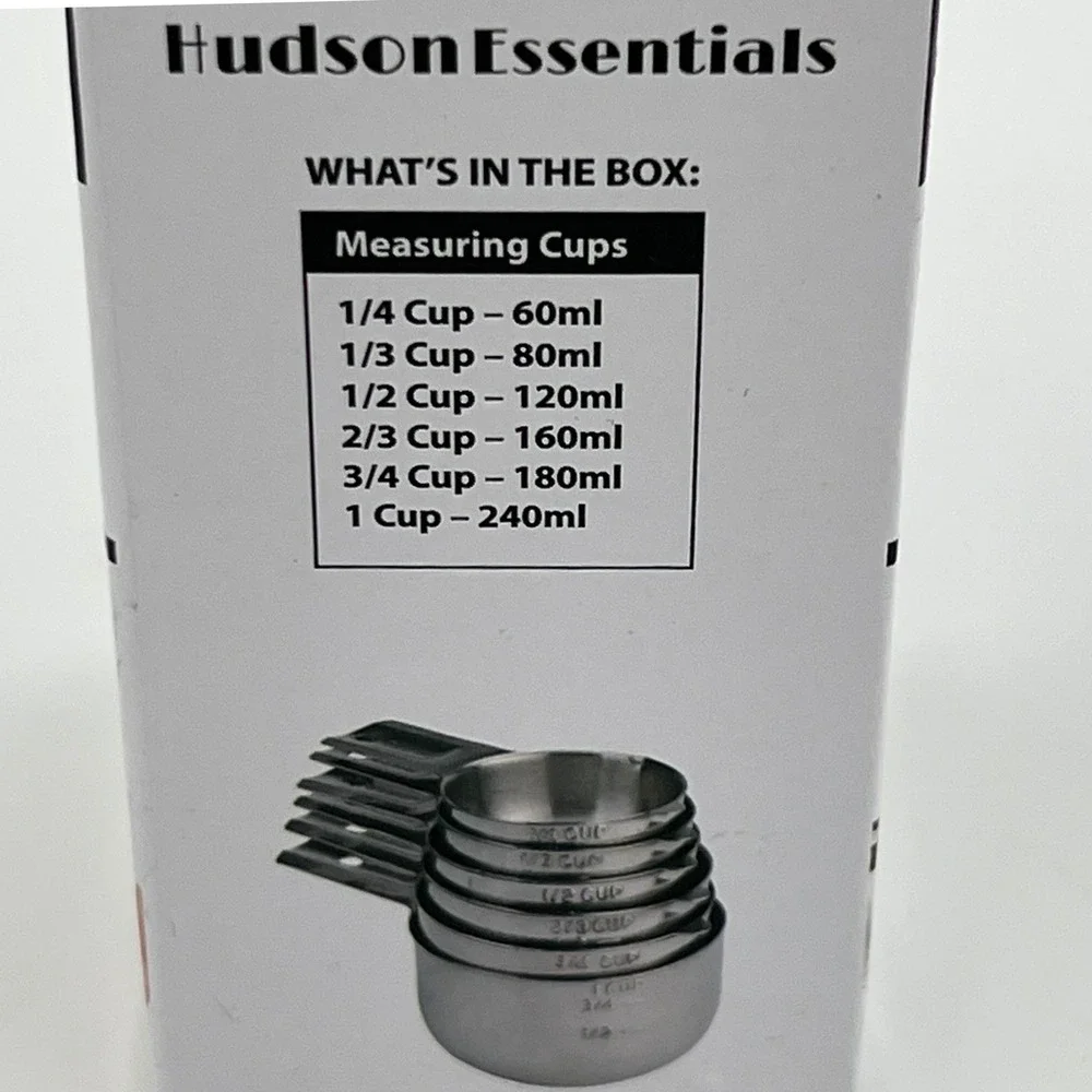 Hudson Essentials Stainless Steel Measuring Cups Set 6 Piece Silver New